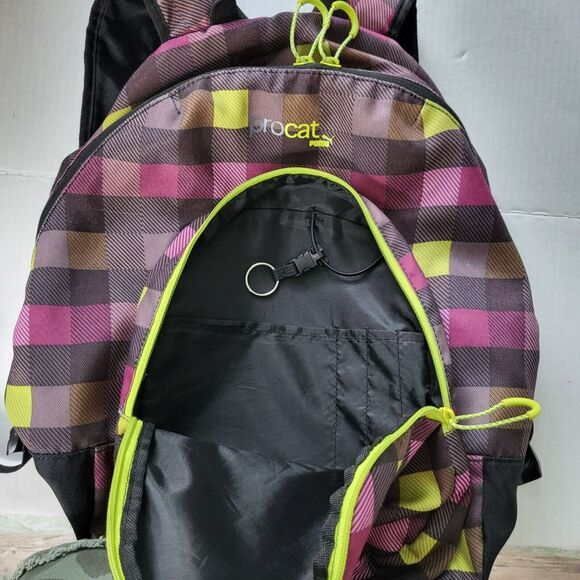 Puma Procat 16" Purple Neon Black School Travel Check Plaid Book Bag Backpack - Picture 7 of 12